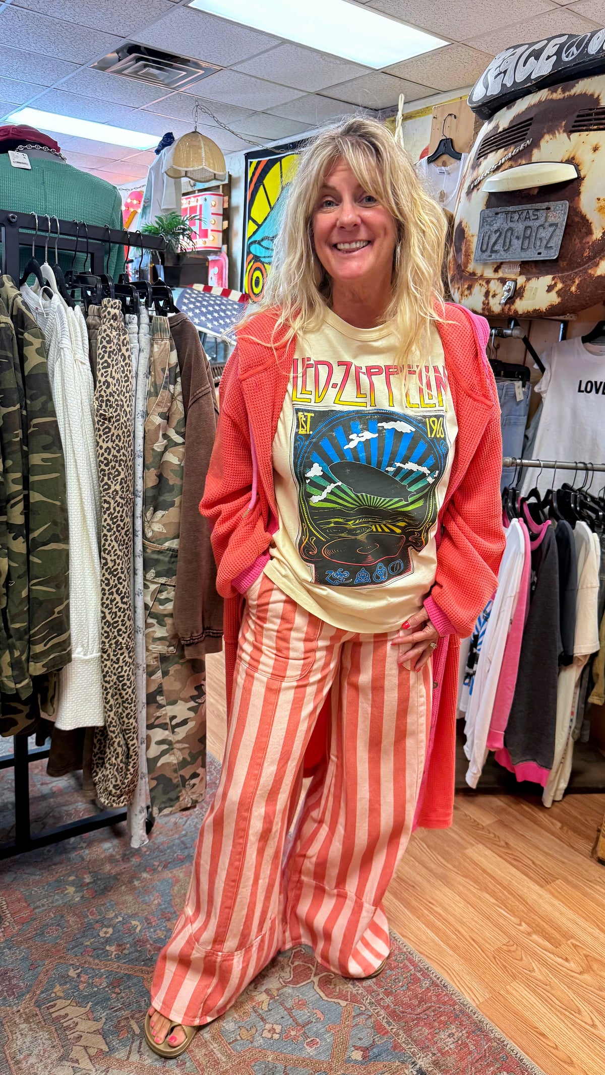 Pink Coral Striped Pants
