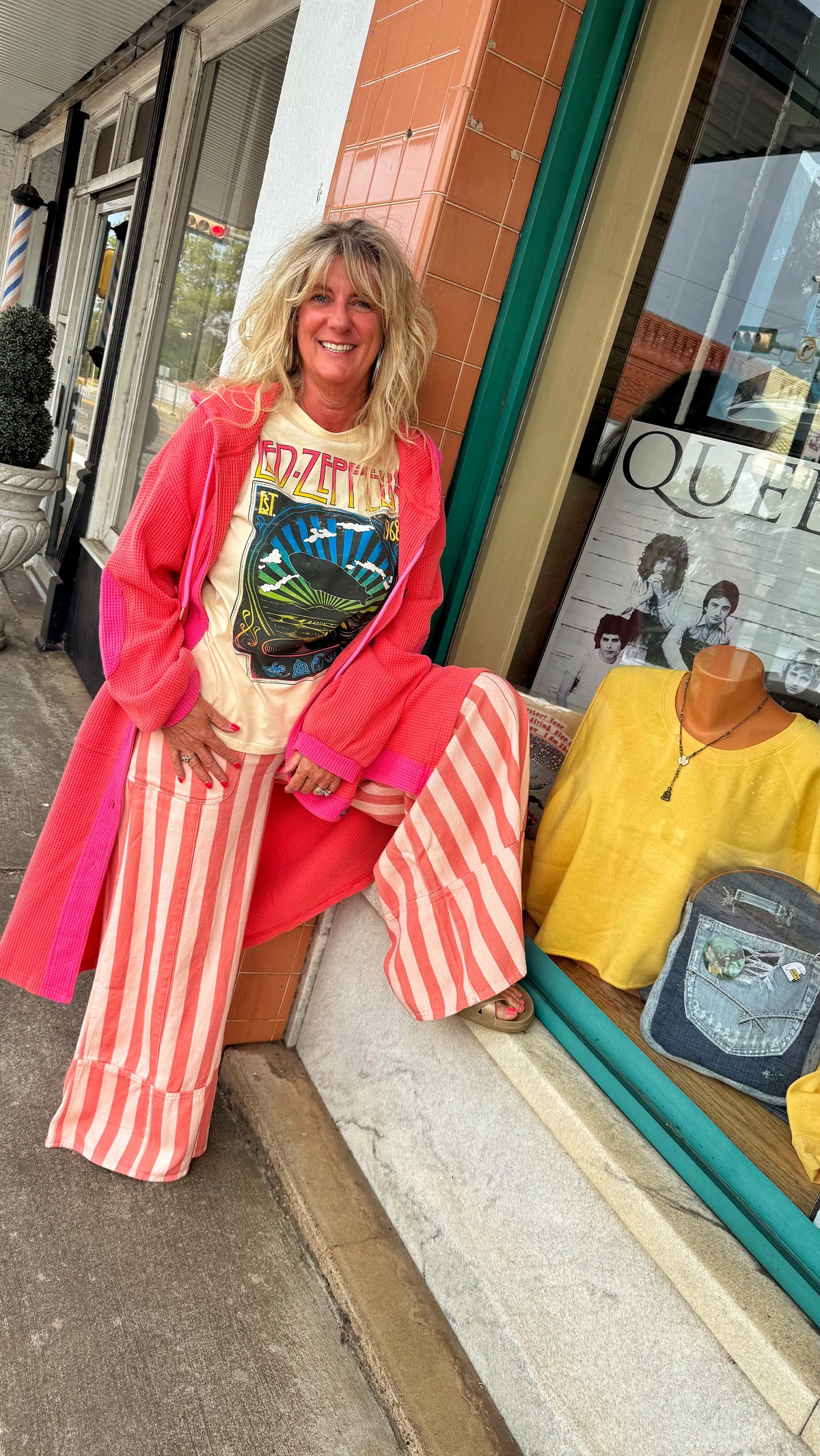 Pink Coral Striped Pants