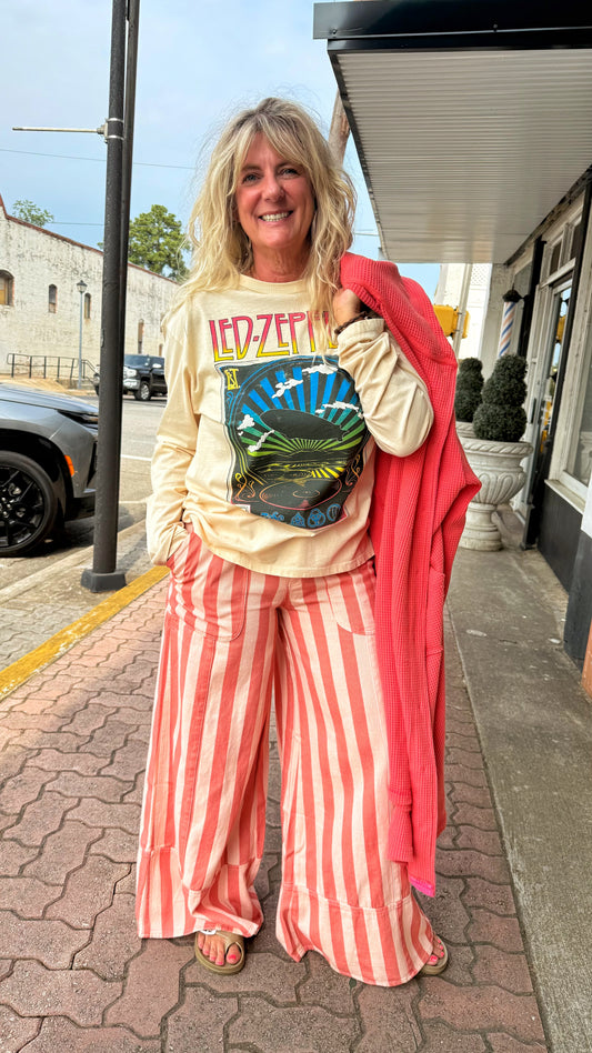 Pink Coral Striped Pants