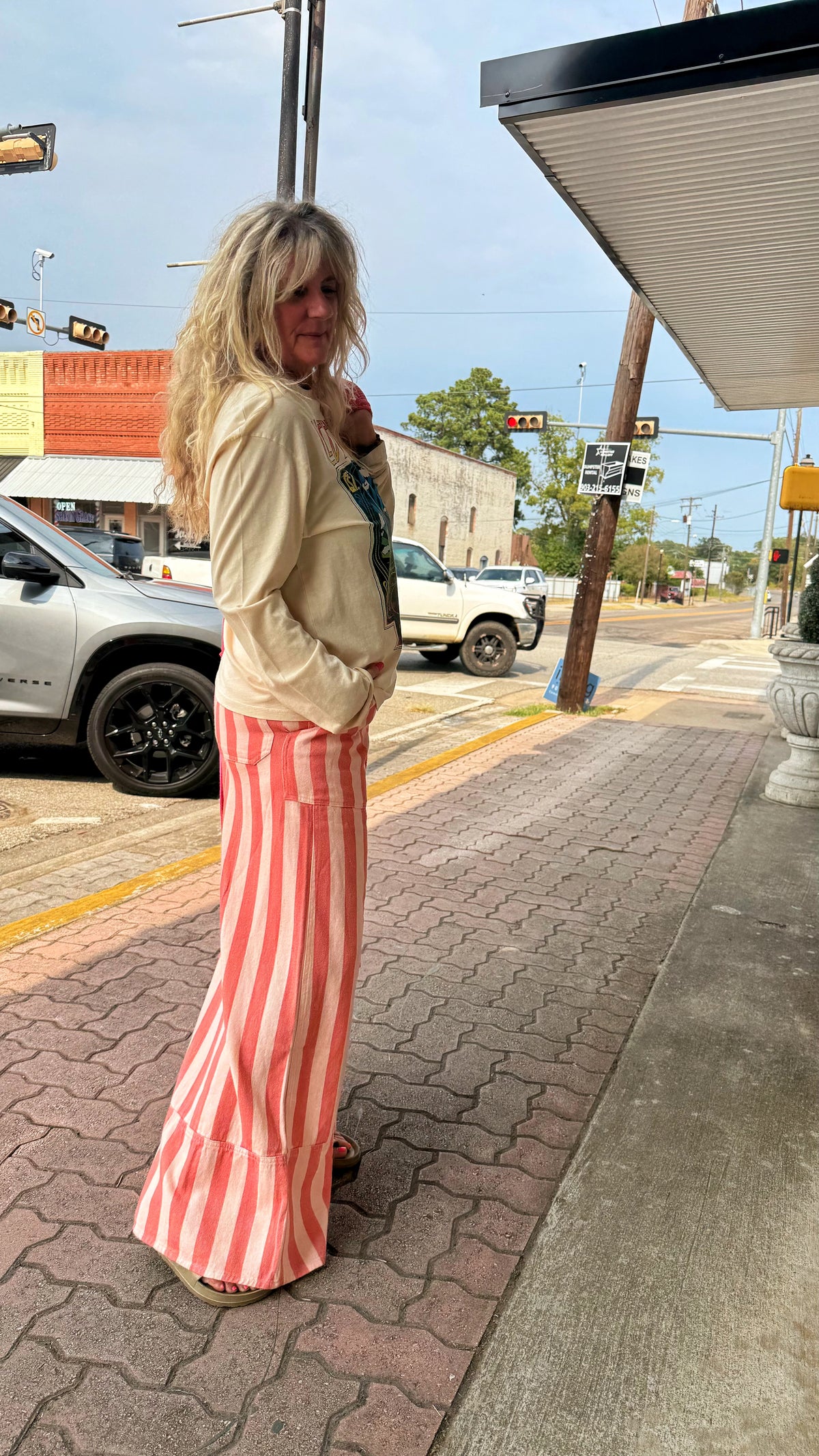 Pink Coral Striped Pants