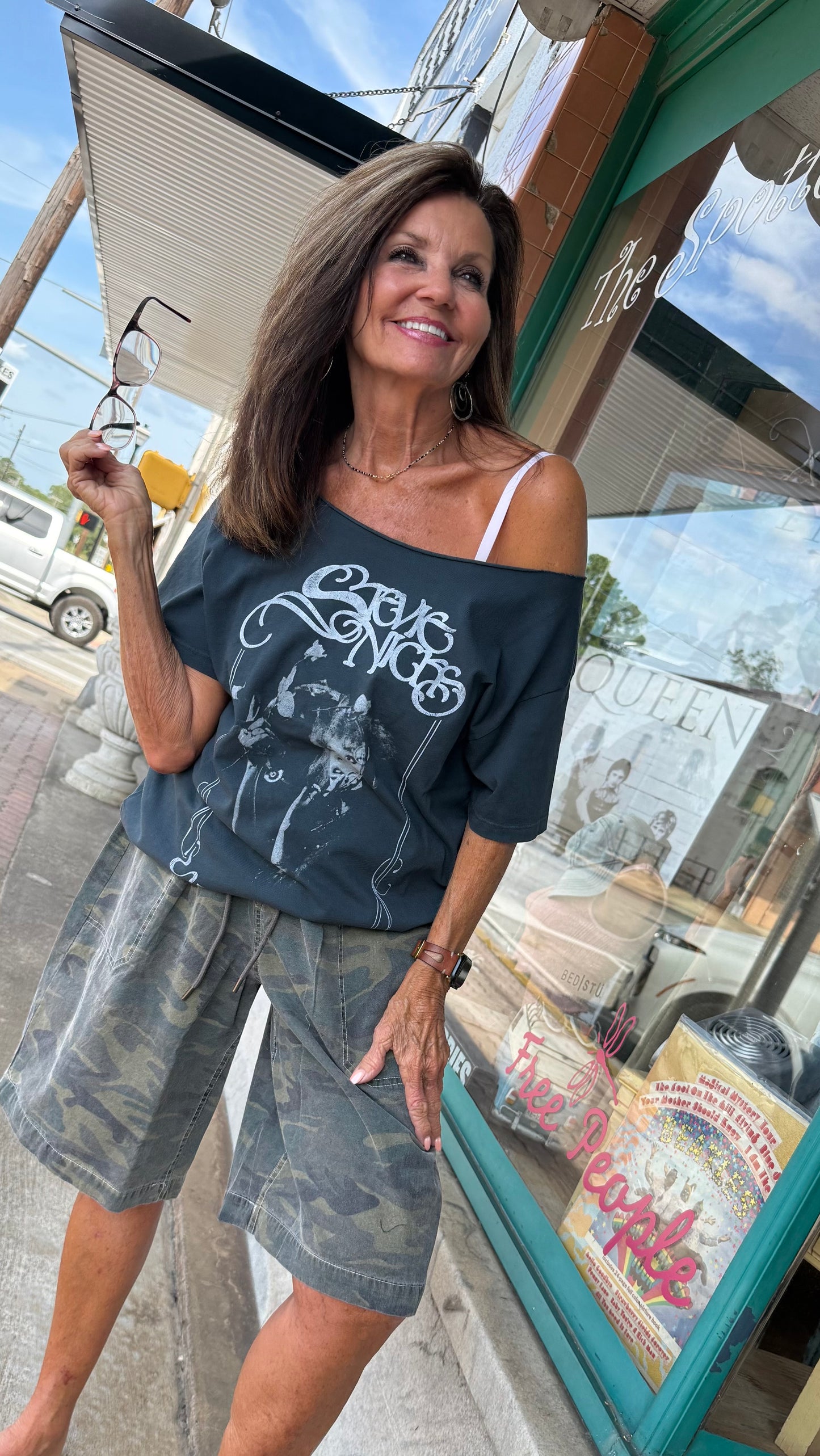 Stevie Nicks Off-Shoulder Graphic Tee