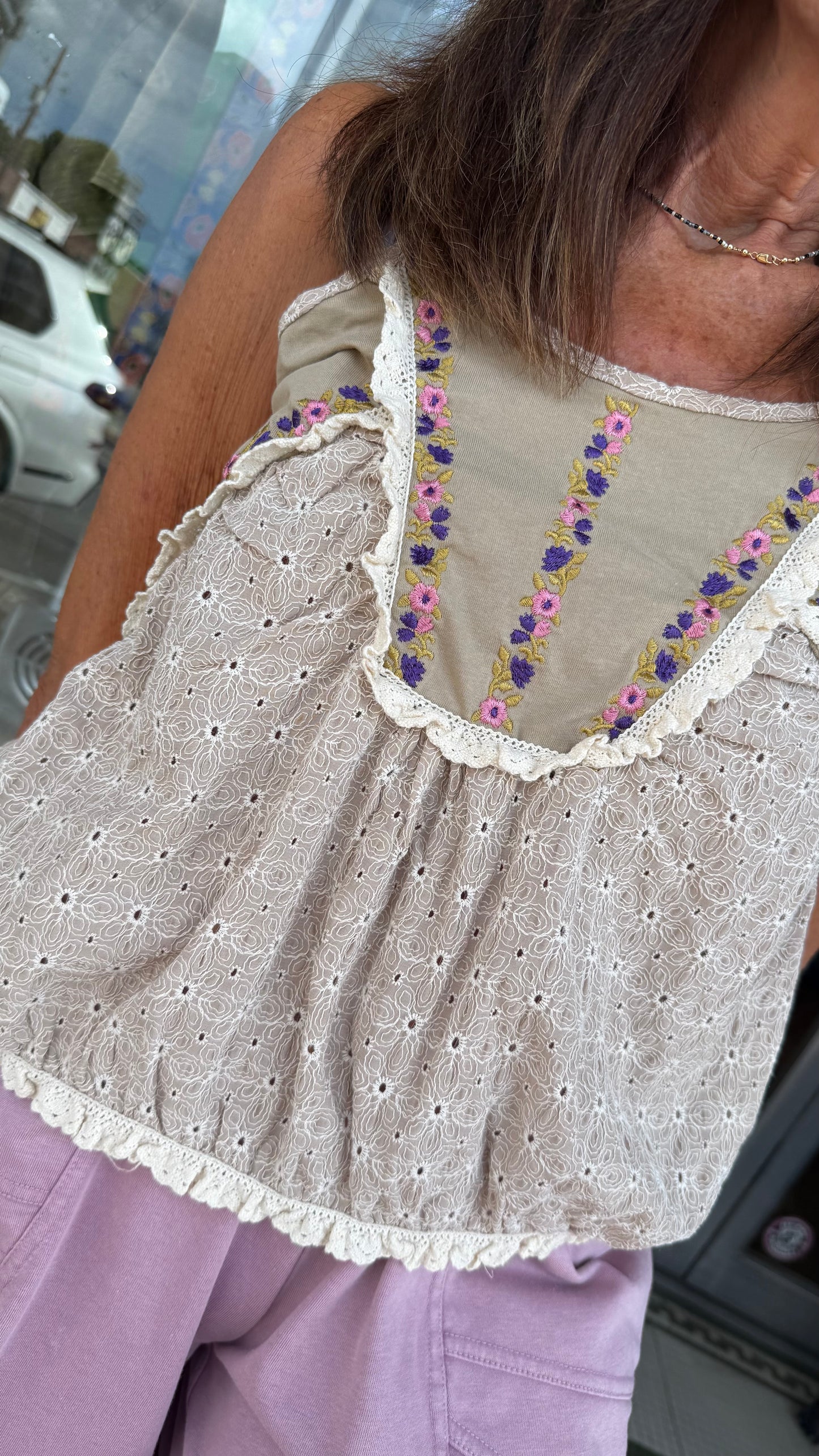 Wildflower Eyelet Babydoll Tank