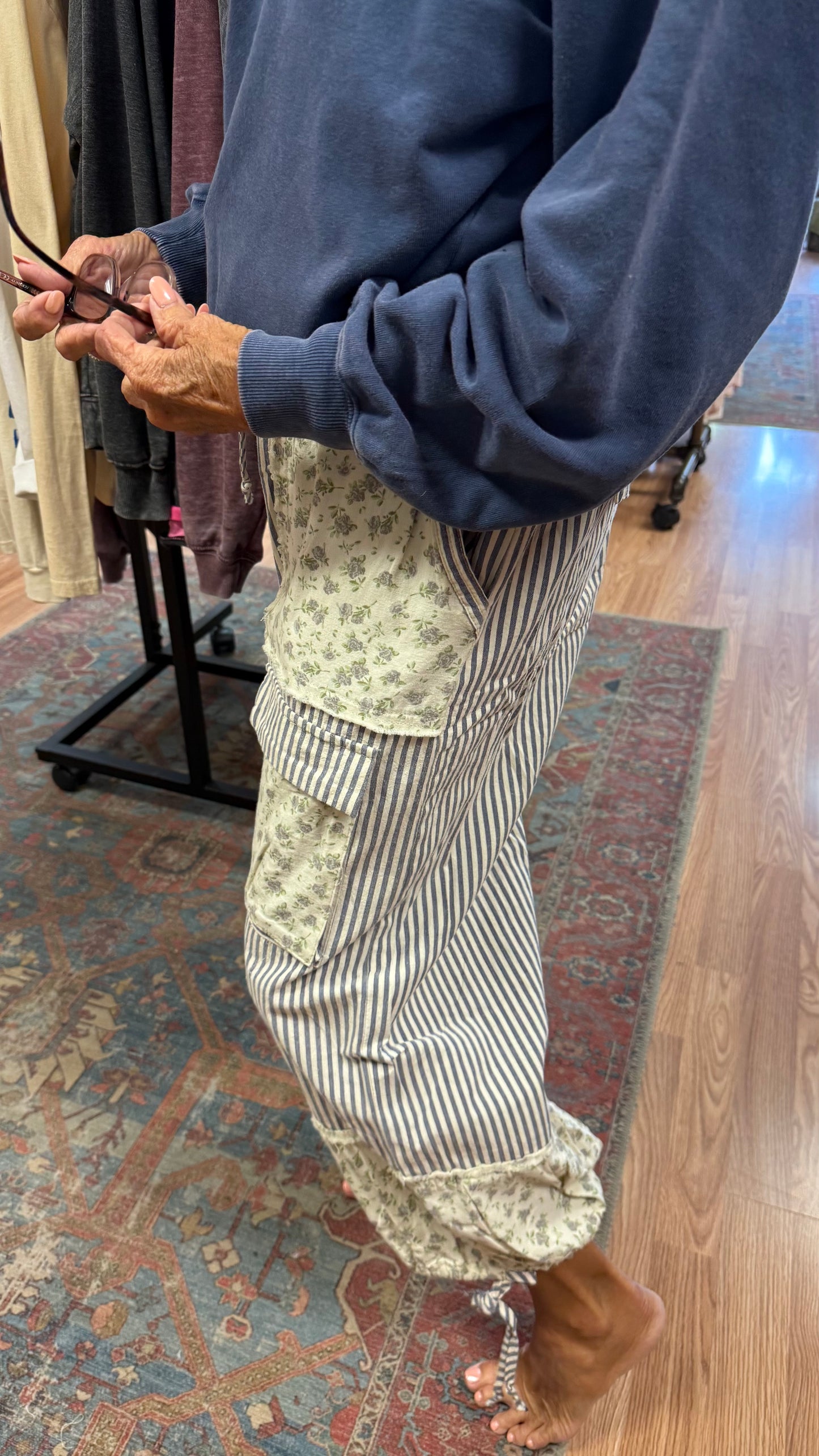 Cottage Stripe Patchwork Cargo Pants