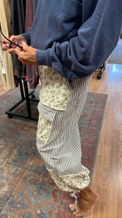 Cottage Stripe Patchwork Cargo Pants