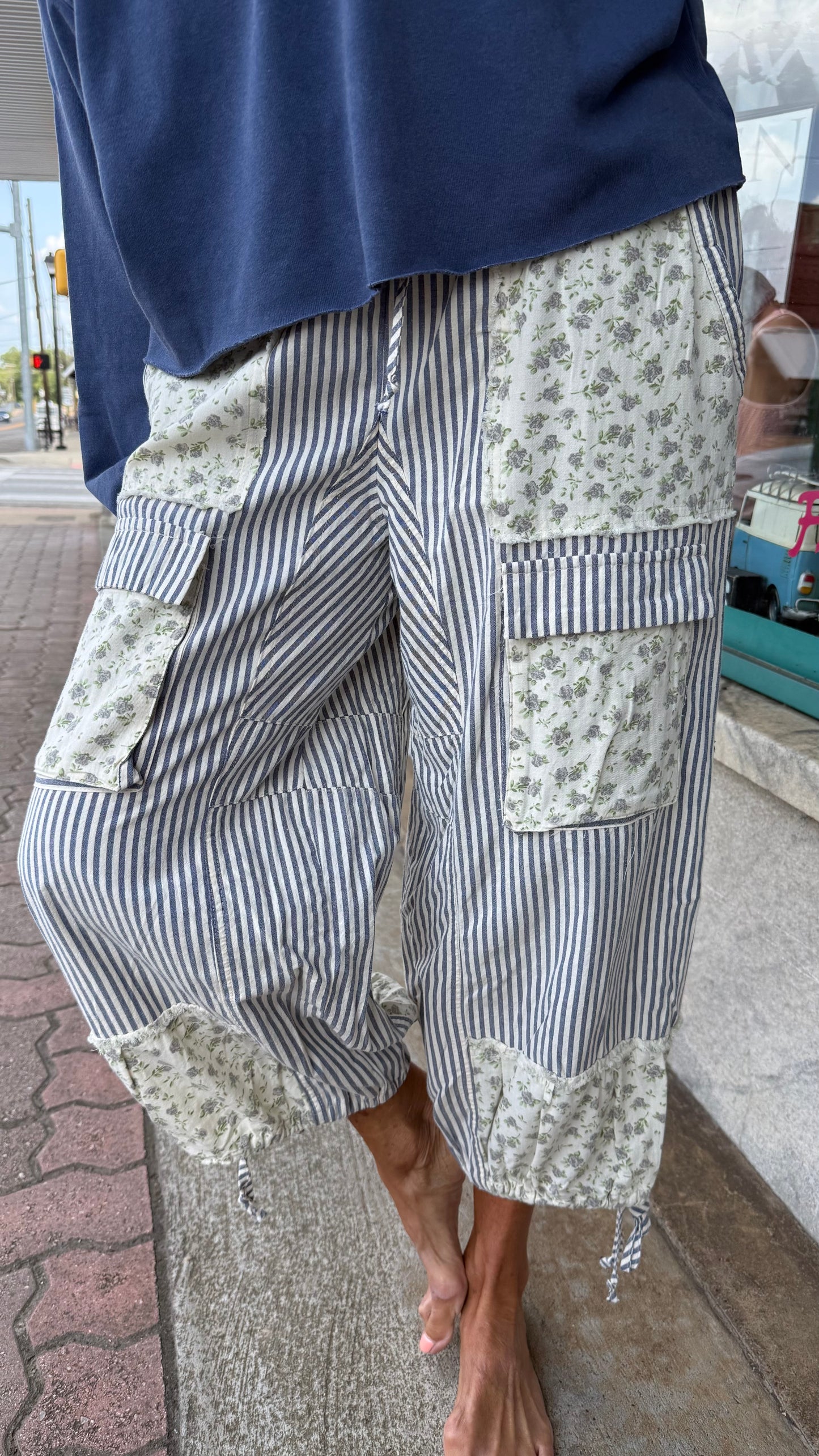 Cottage Stripe Patchwork Cargo Pants