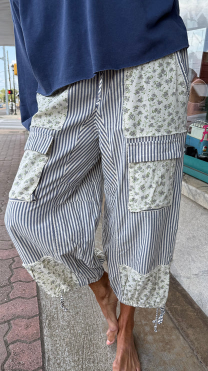 Cottage Stripe Patchwork Cargo Pants