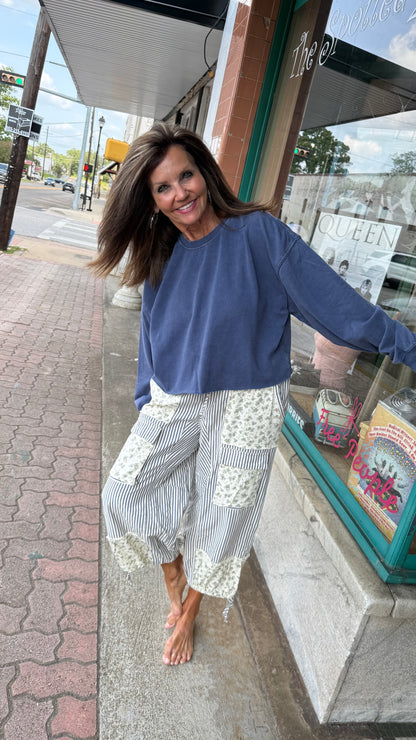 Cottage Stripe Patchwork Cargo Pants