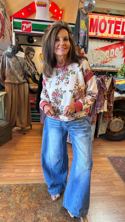 Floral Open Back Terry Sweatshirt