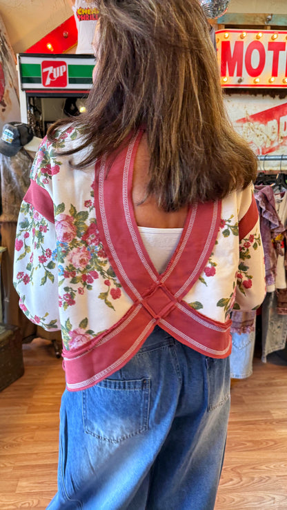 Floral Open Back Terry Sweatshirt