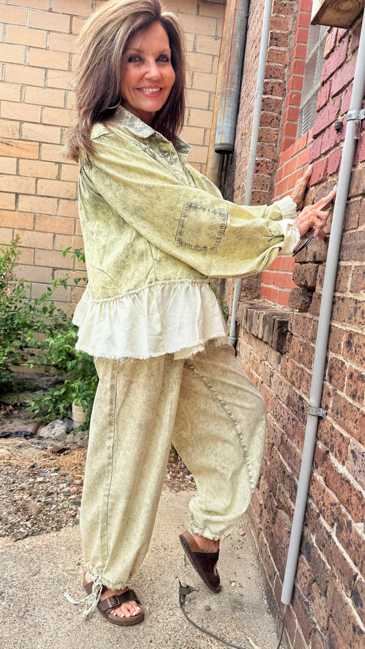 Lace Patch Olive Twill Jacket