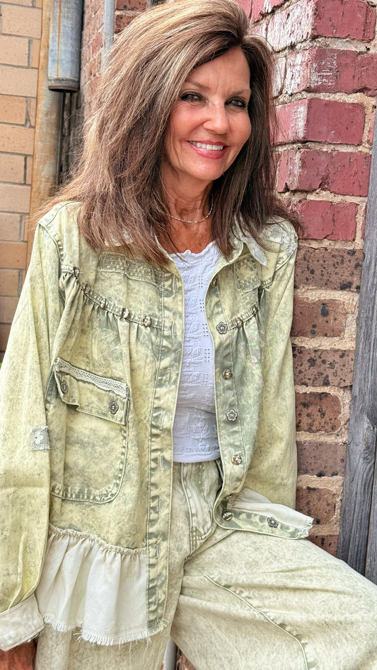 Lace Patch Olive Twill Jacket