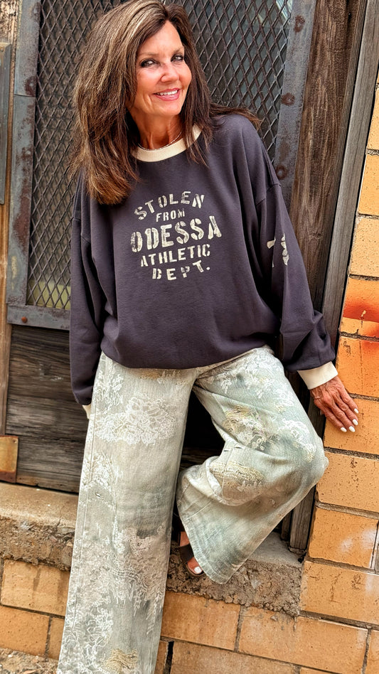 Vintage Lace Print Wide Leg Pants