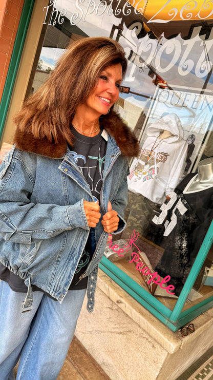 Denim Jacket w/ Fur Collar