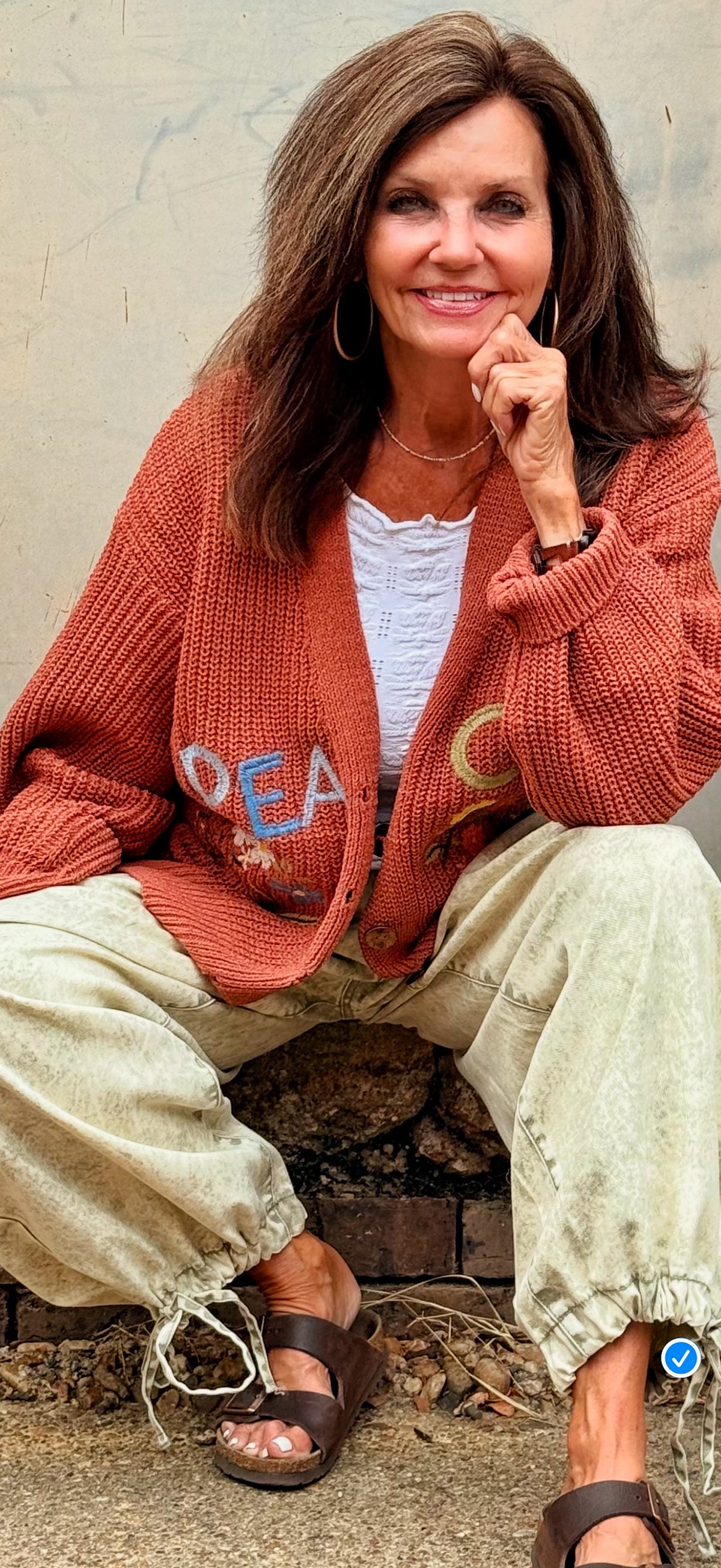 Peace Letter Floral Knit Cardigan