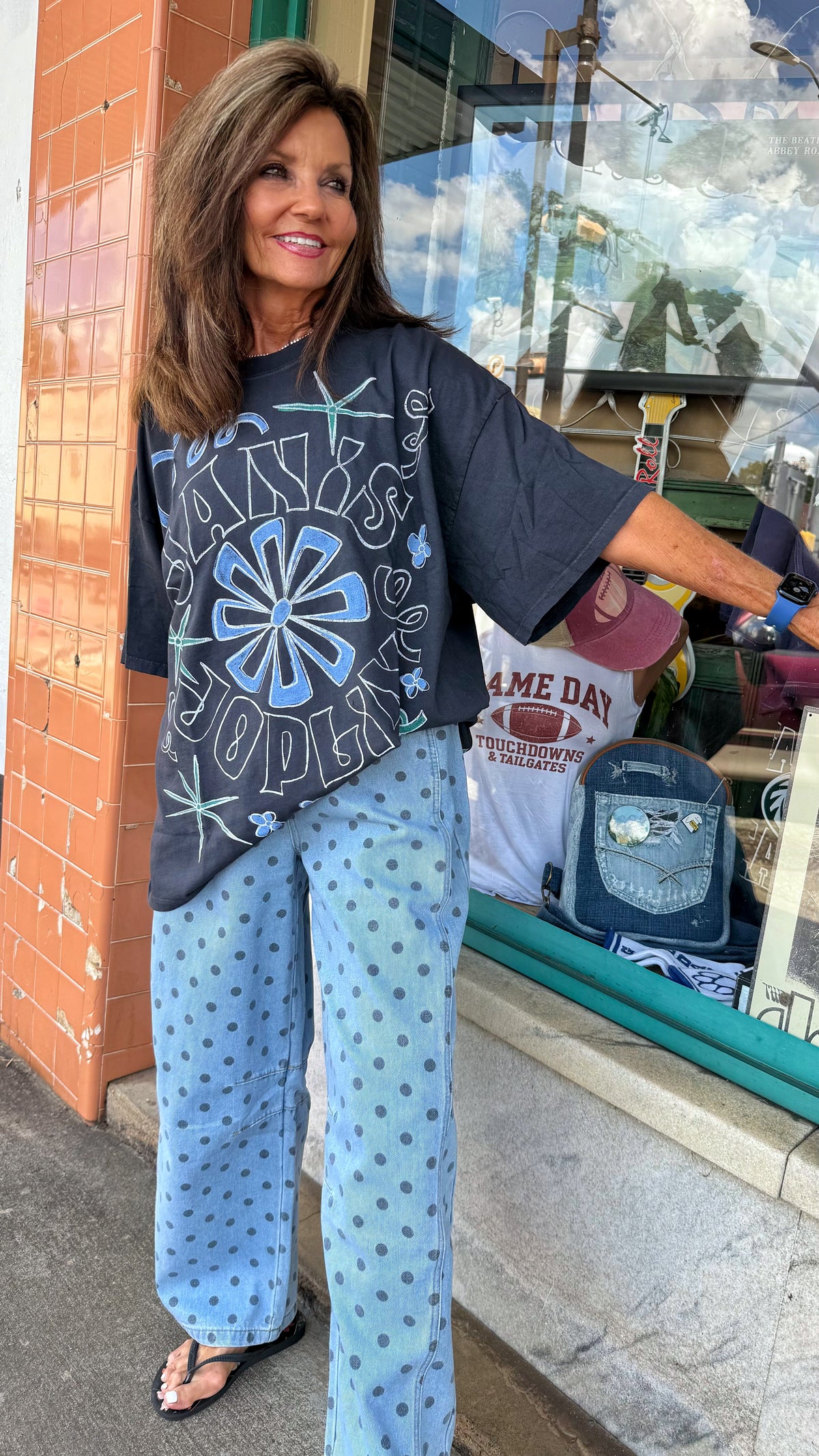 Blue Polka Dot Barrel Denim Jeans