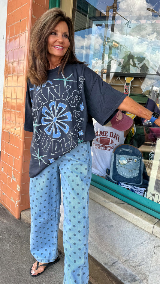 Blue Polka Dot Barrel Denim Jeans