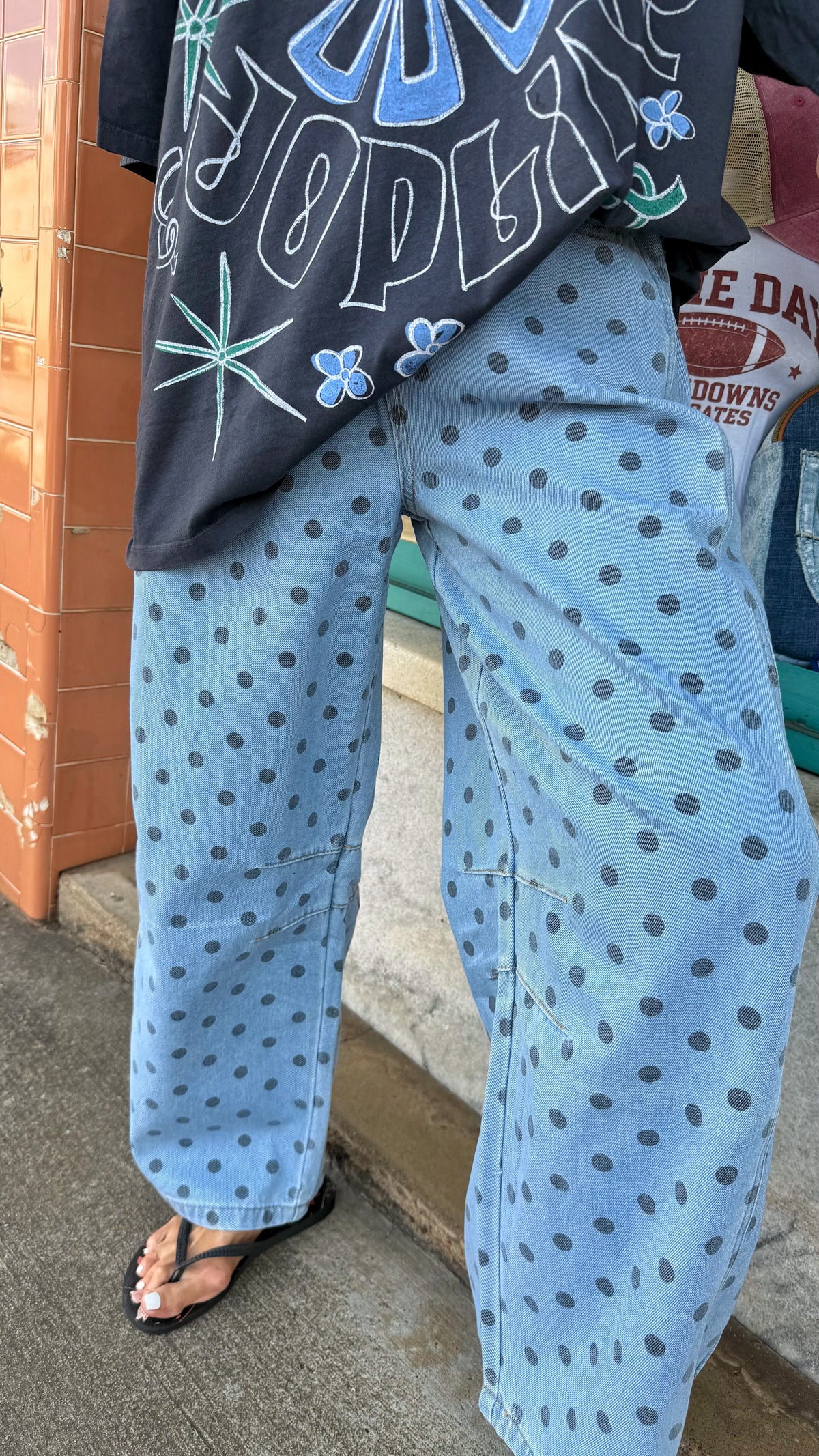 Blue Polka Dot Barrel Denim Jeans