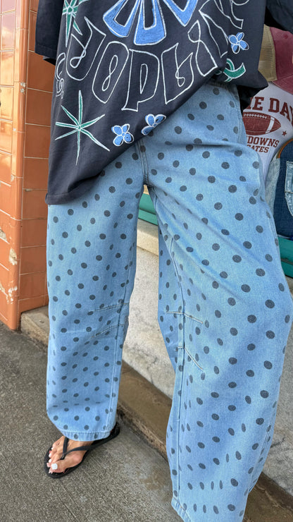 Blue Polka Dot Barrel Denim Jeans