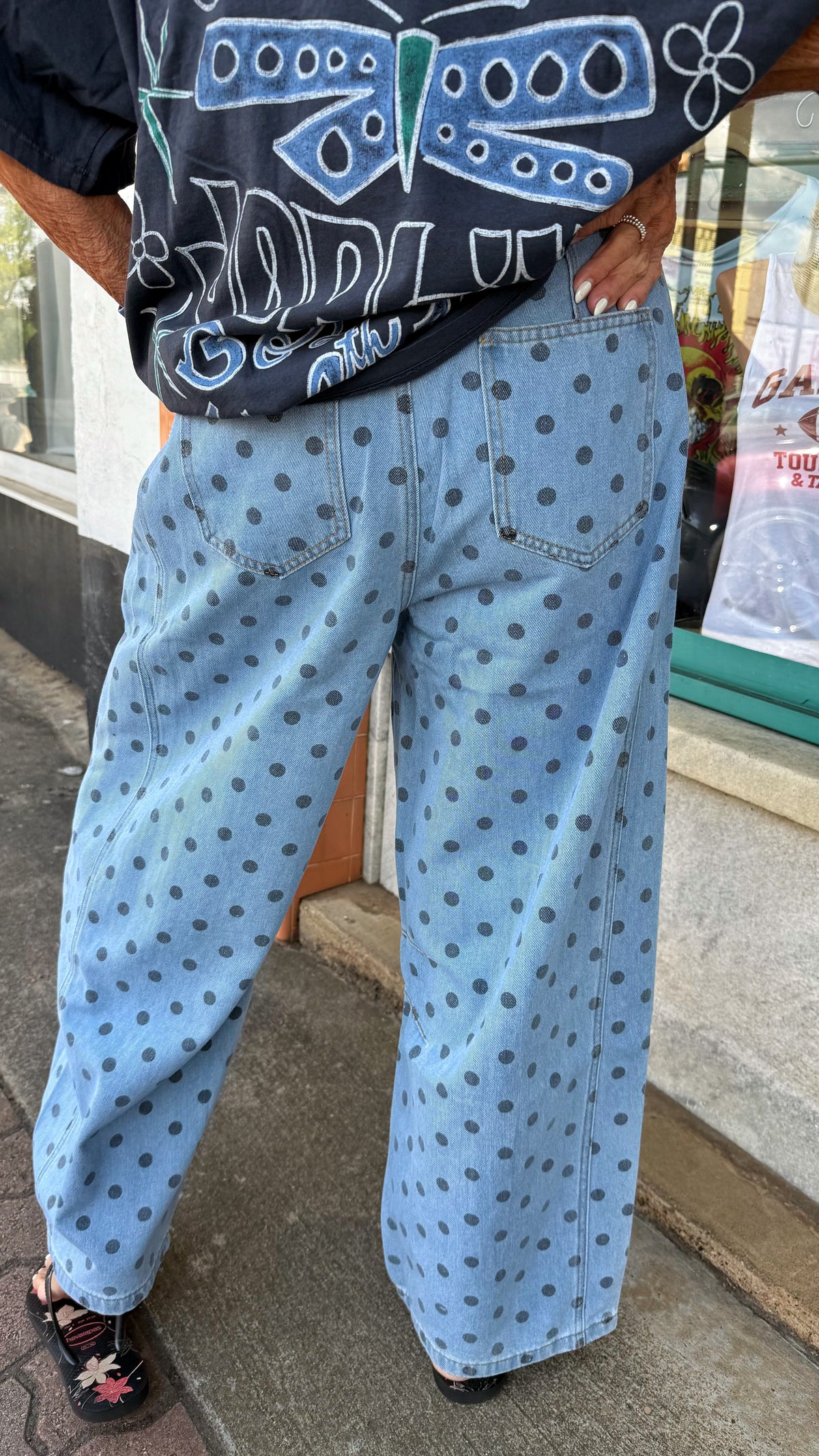 Blue Polka Dot Barrel Denim Jeans