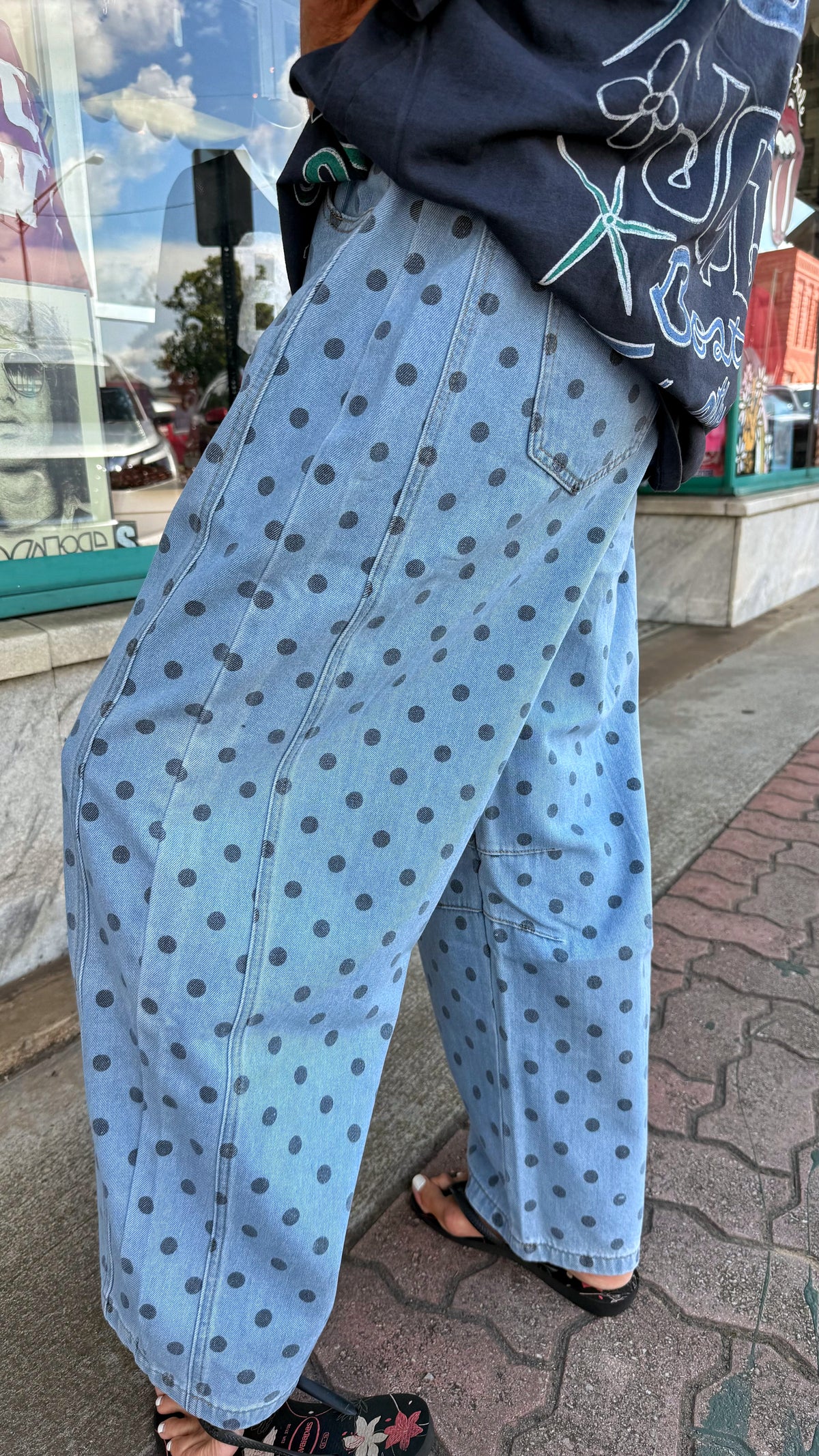 Blue Polka Dot Barrel Denim Jeans