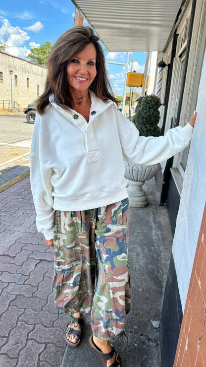 Camo Crop Tie Bottom Utility Pants