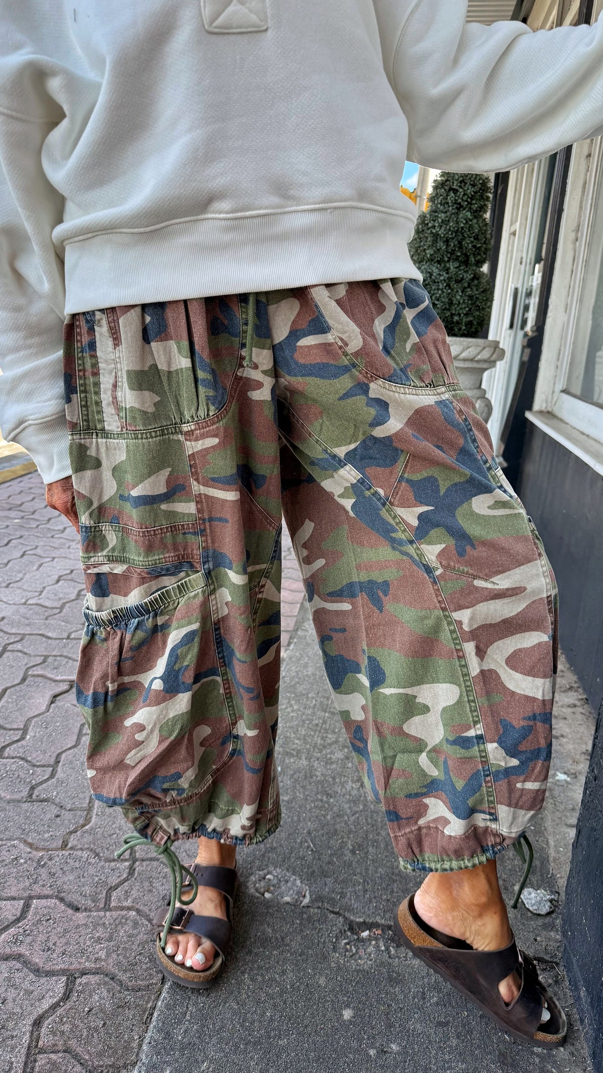 Camo Crop Tie Bottom Utility Pants