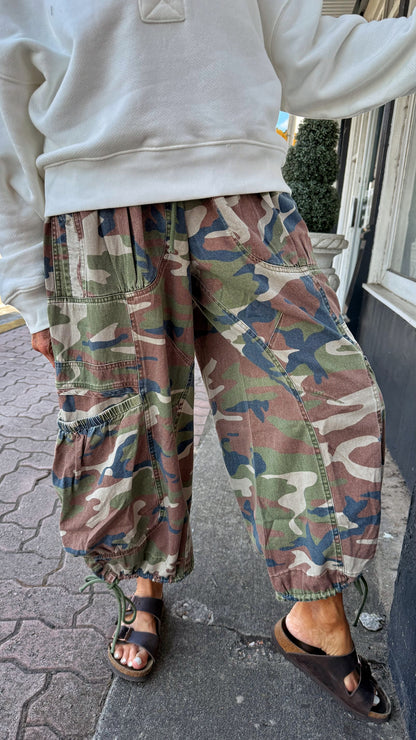 Camo Crop Tie Bottom Utility Pants