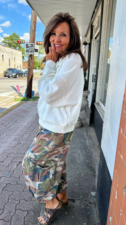Camo Crop Tie Bottom Utility Pants