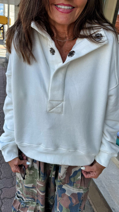 Ivory Snap Pullover Sweatshirt