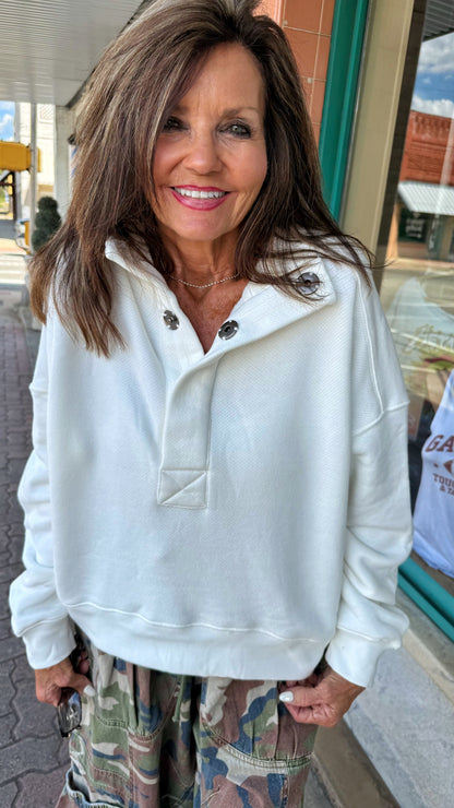 Ivory Snap Pullover Sweatshirt