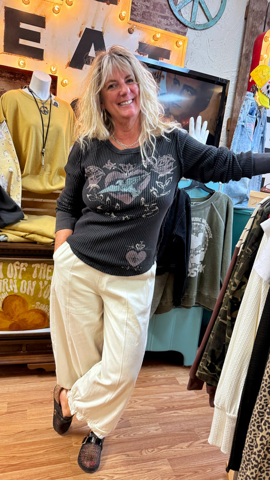 Cream Elastic Waist Balloon Pants