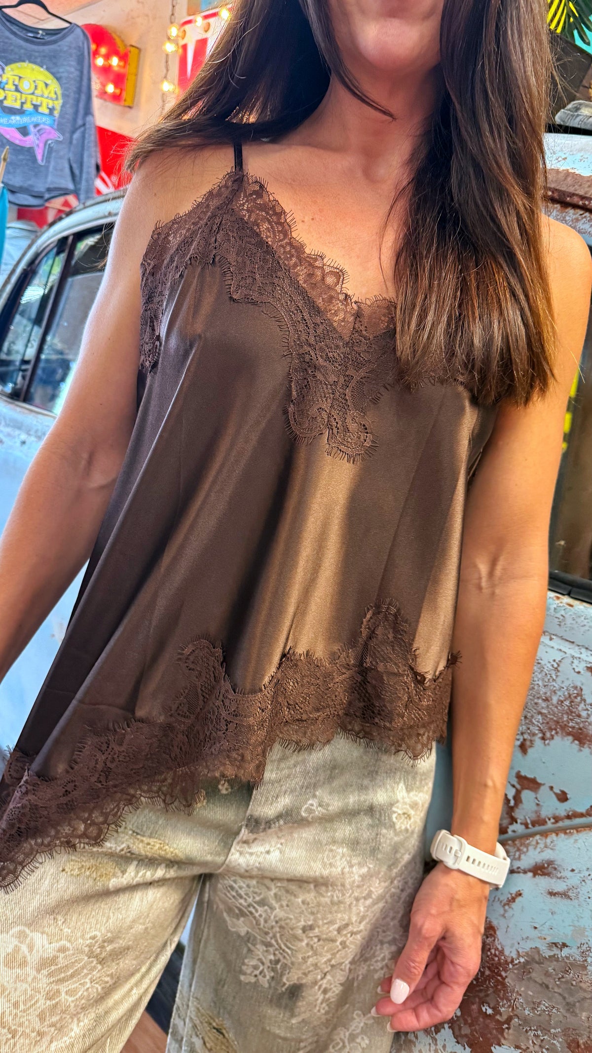 Chocolate Lace Asymmetrical Top