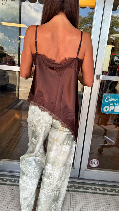 Chocolate Lace Asymmetrical Top