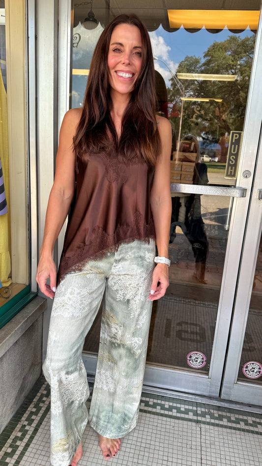 Chocolate Lace Asymmetrical Top