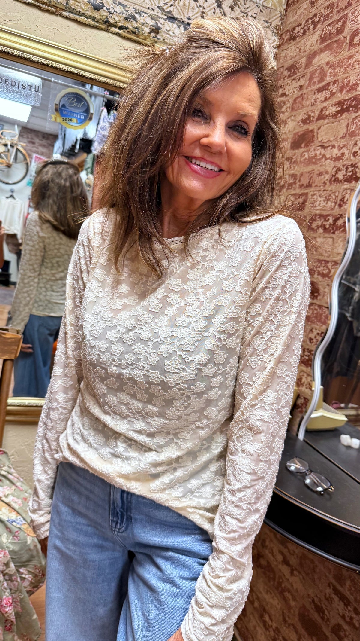 Vanilla Lace Long Sleeve Knit Top