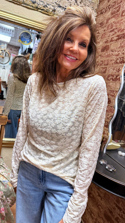 Vanilla Lace Long Sleeve Knit Top