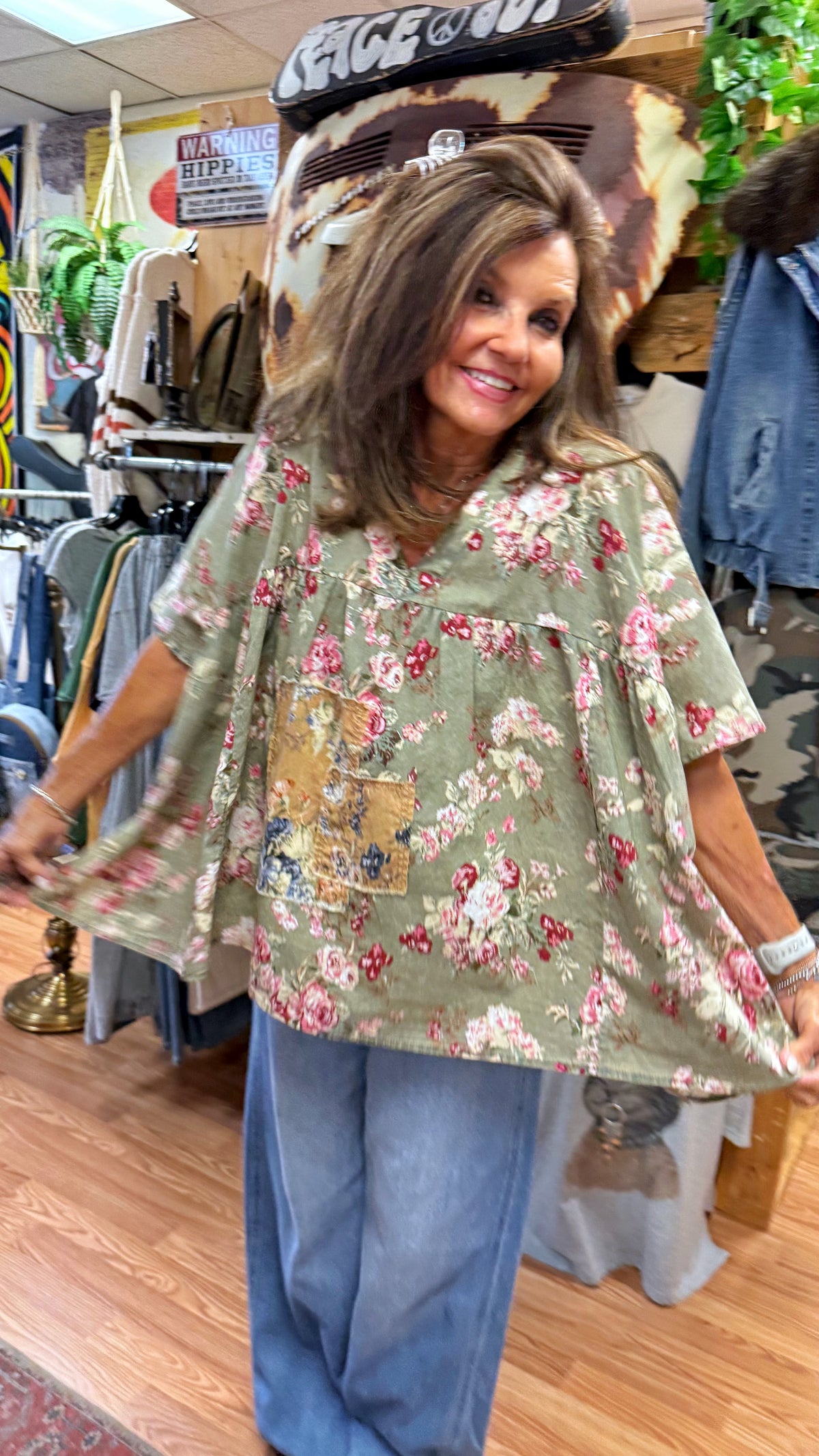 Floral Patchwork V-Neck Top