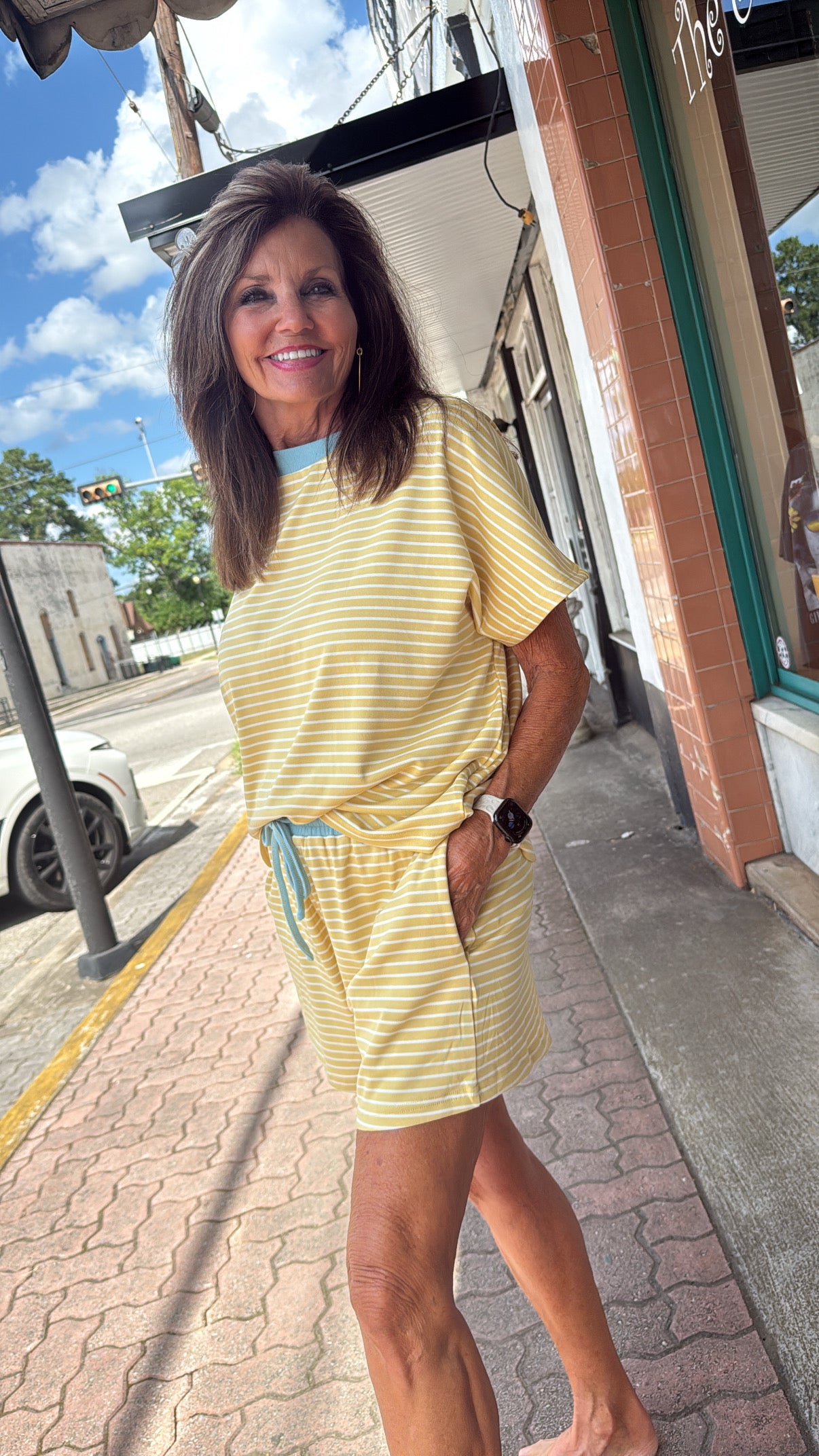 Butter & Sky Striped Short Set