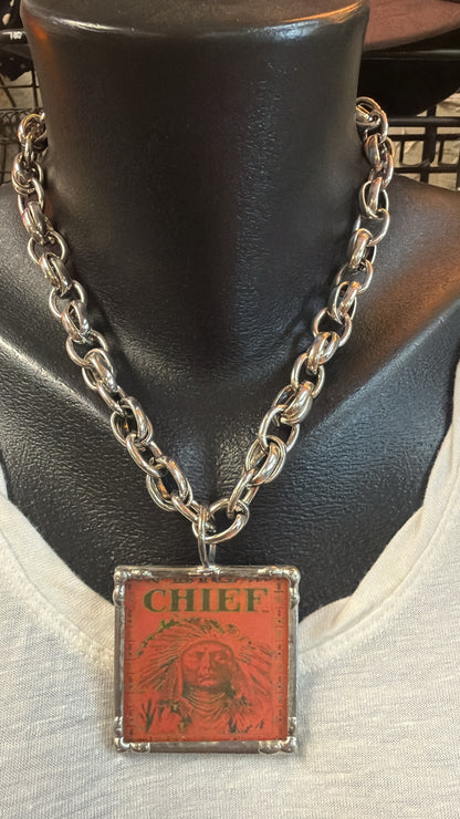 Vintage Chief Portrait Pendant Necklace