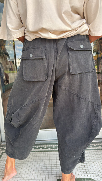 Vintage Washed Elastic Waist Crop Pants