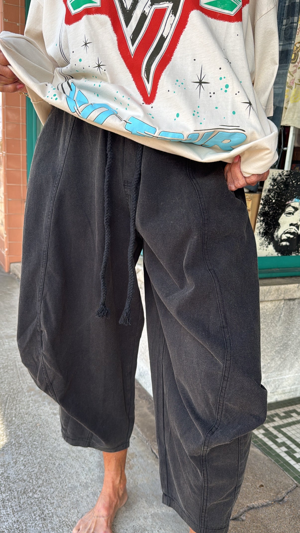 Vintage Washed Elastic Waist Crop Pants