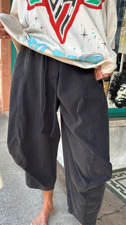 Vintage Washed Elastic Waist Crop Pants