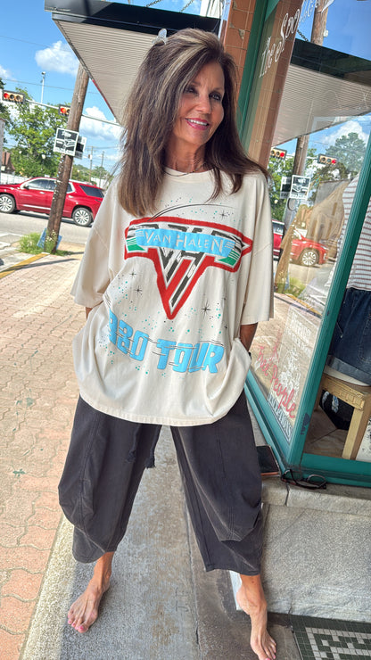 Vintage Washed Elastic Waist Crop Pants