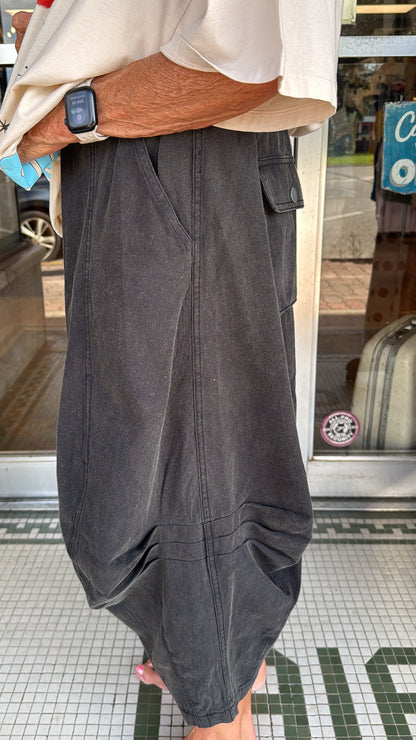 Vintage Washed Elastic Waist Crop Pants