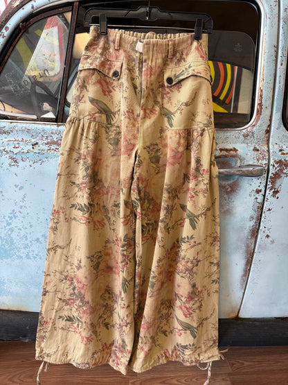 Tan Floral Denim Twill Pants