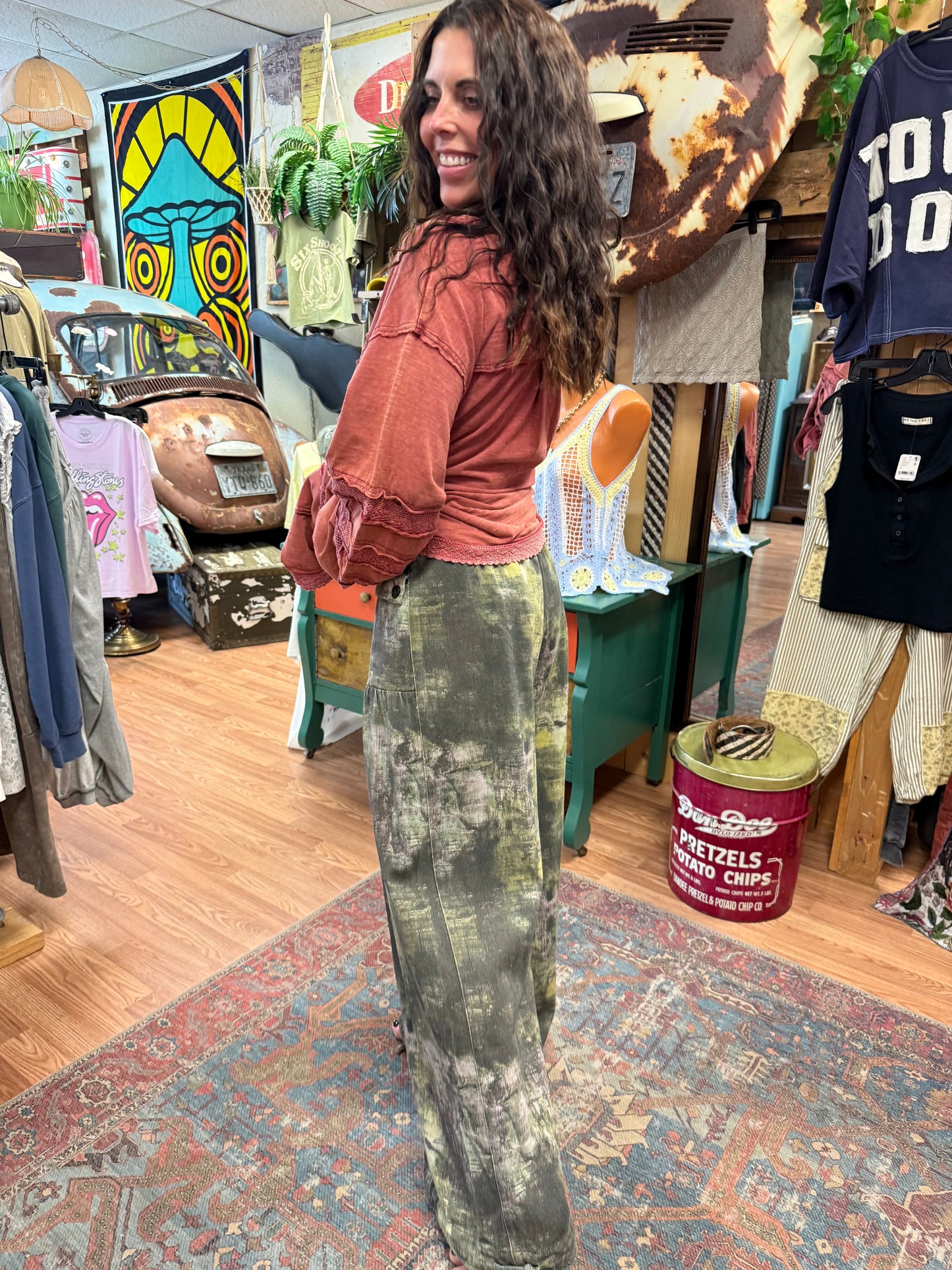 Olive Abstract Denim Twill Pants