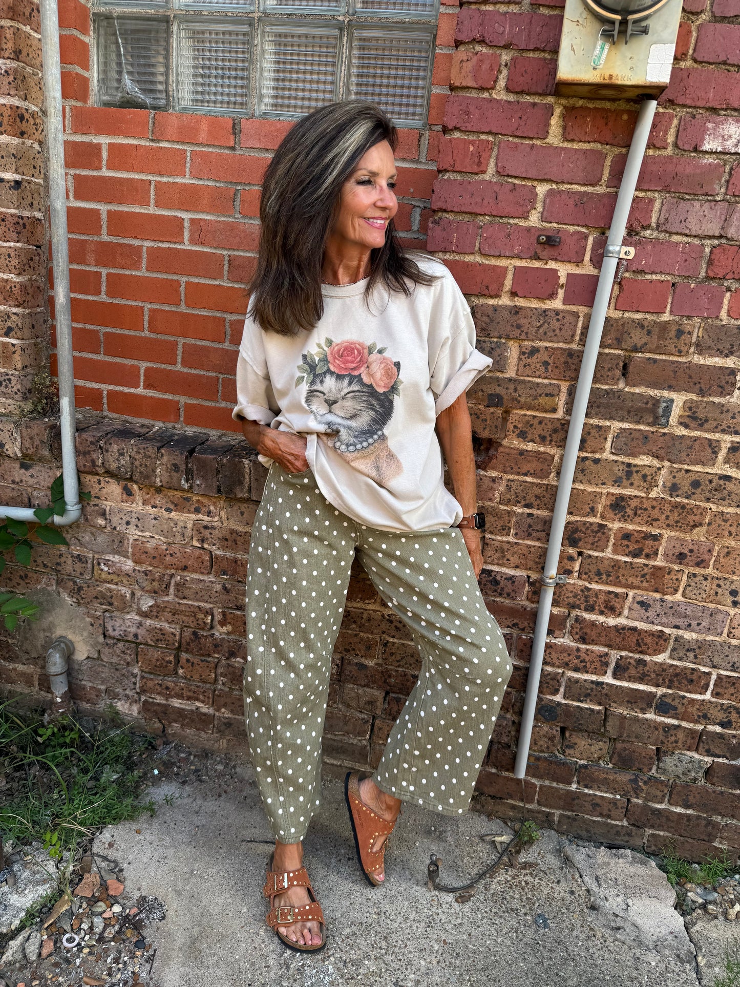Dots All Folks Olive Barrel Jeans