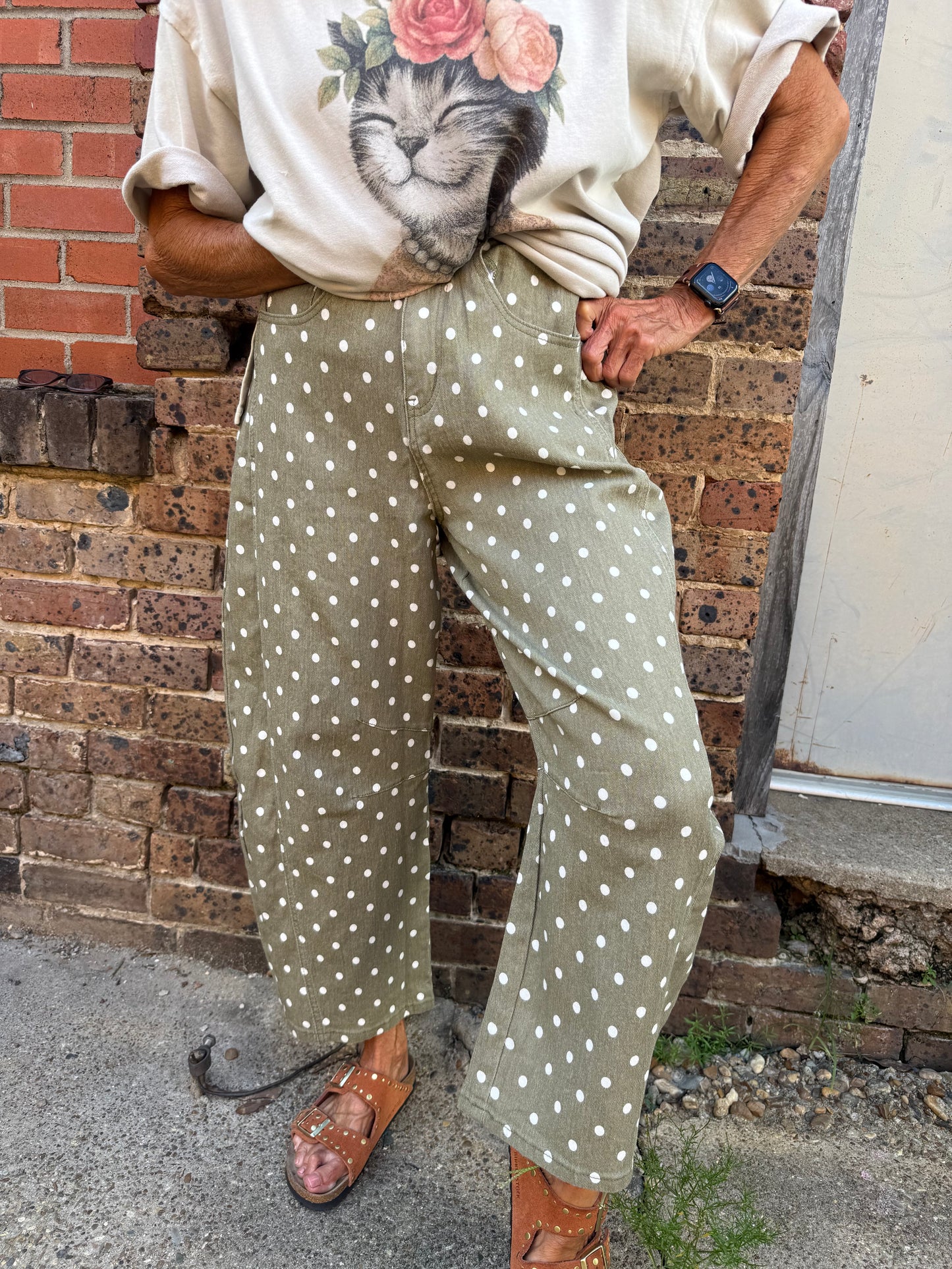 Dots All Folks Olive Barrel Jeans