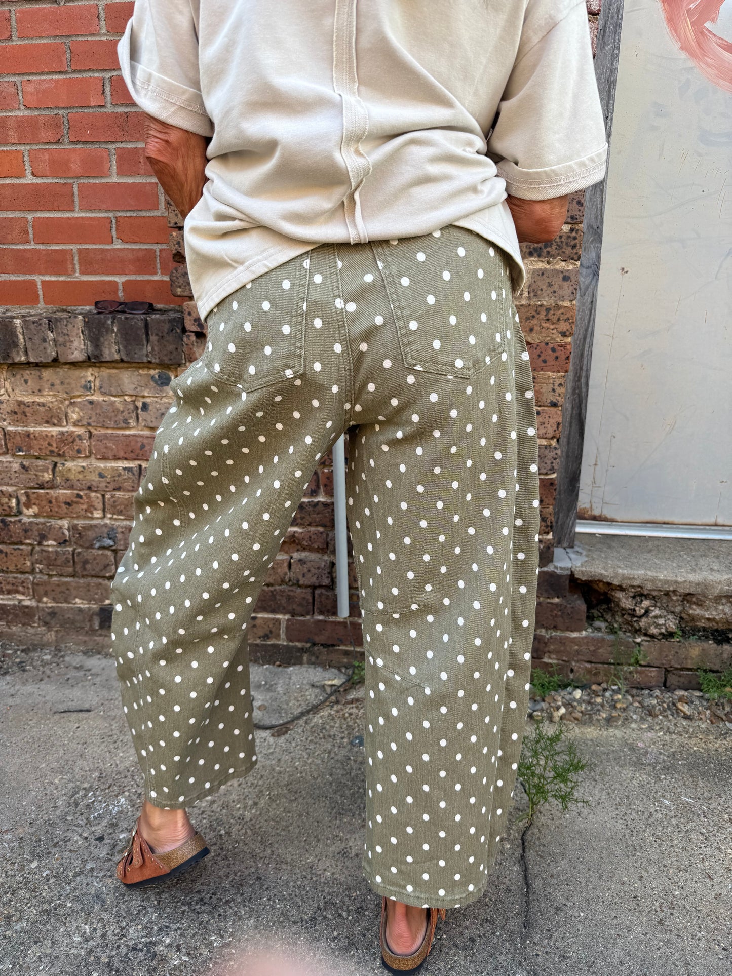 Dots All Folks Olive Barrel Jeans