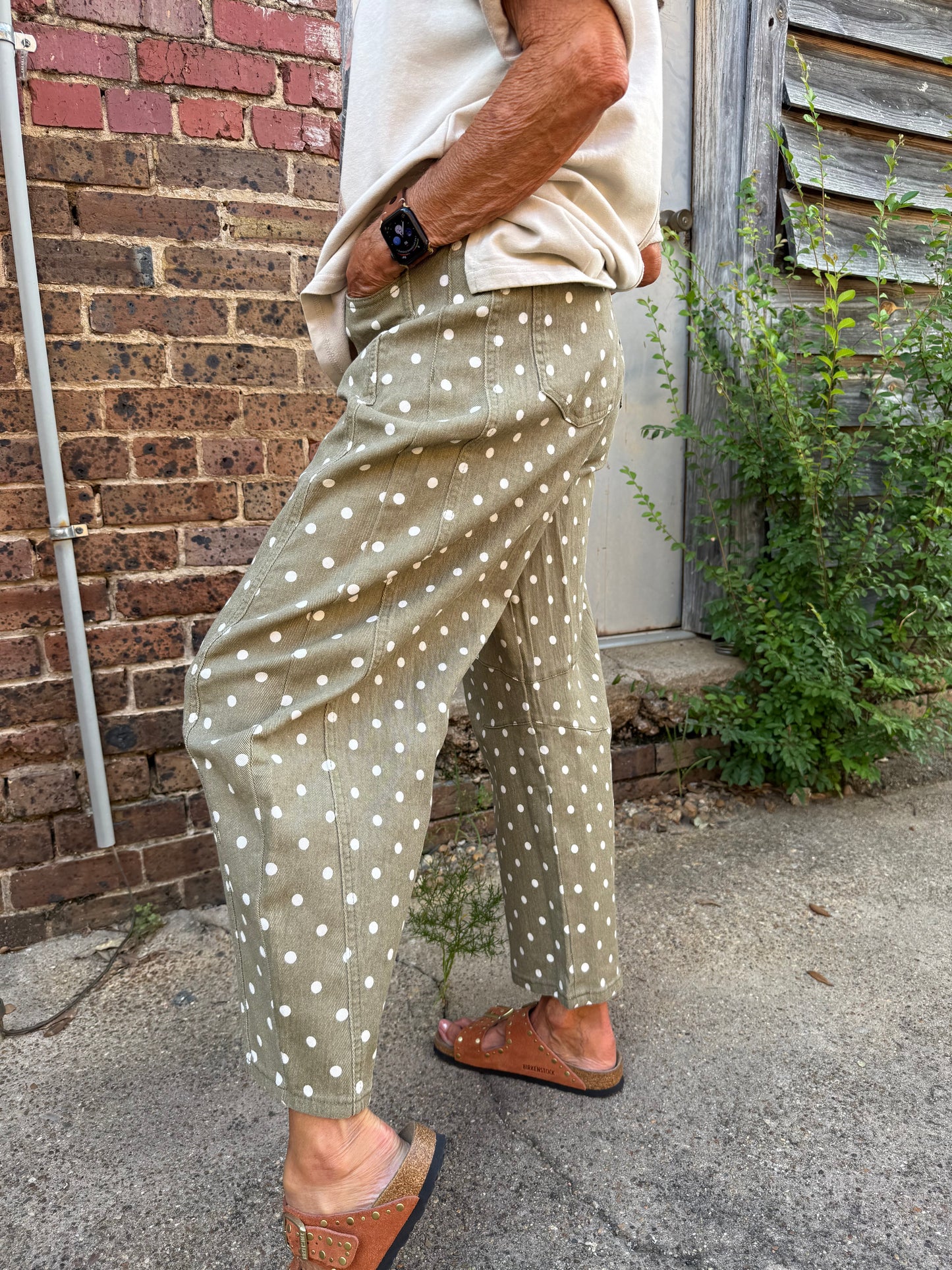 Dots All Folks Olive Barrel Jeans